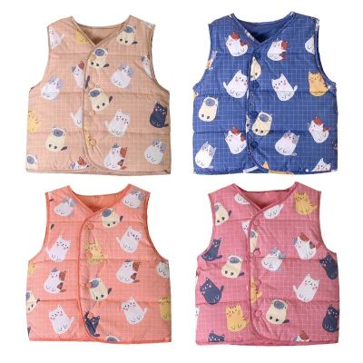 （Good baby store） Kid Spring Autumn Down Cotton Vest Boys Cartoon Causel Clothes Girl Cats Button V Neck Waistcoat Children Warm Jacket Baby Coat