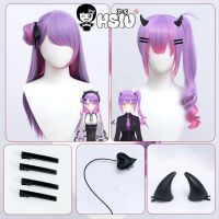 Tokoyami Towa Cosplay Wig VTuber Cosplay HSIU Light purple gradient rose red long hair Synthetic Wig+Wig Cap