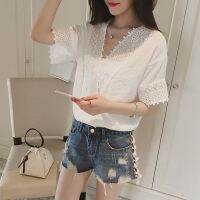 Women Lace Hollow Out White Pink Casual Tops Summer Blouse