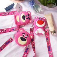 Silicone Lotso Strawberry Bear Crossbody Coin Bag Kid Boy Children Shoulder Handbag Adjustable Strap Holiday Travel Pocket Pack