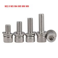 M2.5-M8 Hexagon Hex Soket Kepala Topi Tiga Kombinasi Baut 304 Stainless Steel Knurled Silinder Allen dengan Mesin Cuci Sems Sekrup