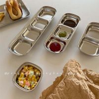 Korean Style Tableware ins Stainless Steel Barbecue Sauce Dish Multi-Grid Small Simple Metal 304 Dipping Seasoning Thick Silver Grid Hot Pot Flavor