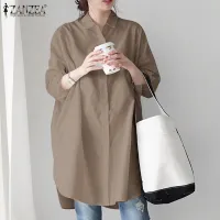 Fancystyle ZANZEA Women Korean Style Blouse Casual Loose 3/4 Sleeve Button Down Shirt Tops