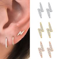 [HOT ZUQIOULZHJWG 517] LIYAN Simple Fashion Gold Silver Plated Cubic Zirconia Crystal Lightning Stud Earrings For Women Unisex Engagement Ear Ring Punk