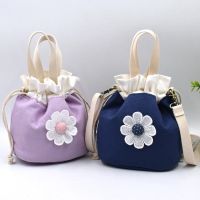 COD DSFGERERERER New canvas bag shoulder bag flower drawstring fabric bag bucket bag portable lunch box bag portable messenger bag