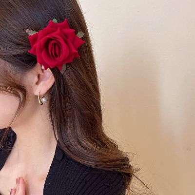 [COD] French personality rose flower hair clip autumn and winter fashion design duckbill versatile lady fan brooch accessories female