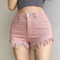 【hot】 Frayed Tassel Denim Shorts for Waist Short Jeans Streetwear A-line Stretch 2022 New