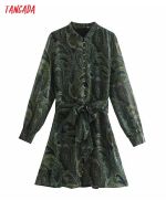 Tangada Female Dress Floral Print Chiffon Dress With Slash Long Sleeve Females Mini Dresses Vestidos 3H980