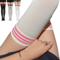 【jw】۞卍▫  Meias longas listradas para mulheres meias de nylon com coxa alta sexy joelho respirável meninas rosa branco e preto moda