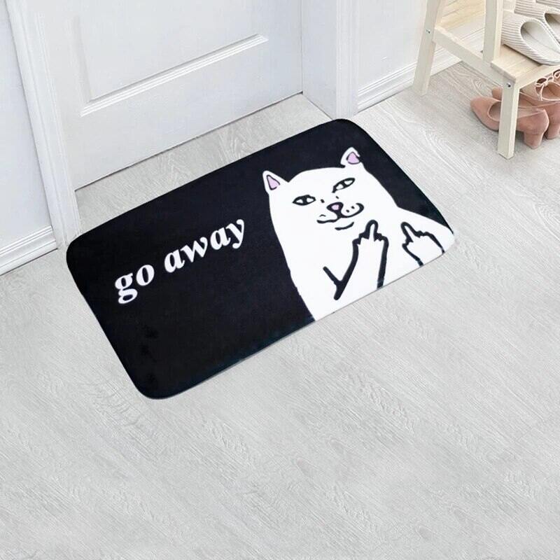 Indoor Floor Mat Funny Middle Finger Cat Door Carpet Go Away Home Rug Non-slip 