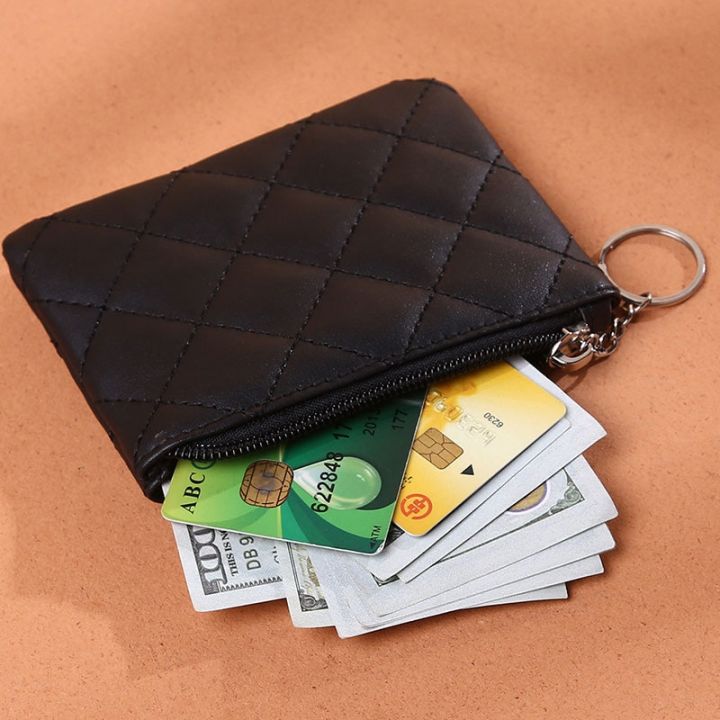 dompet-koin-กระเป๋าใส่เศษเหรียญสั้นมีซิปหนัง-pu-สำหรับผู้หญิงกระเป๋าเงินขนาดเล็กแฟชั่นลายเพชรดีไซน์แบบห่วงโซ่กุญแจกระเป๋าสตางค์ใส่เหรียญ