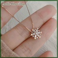 Aolie Anenjery Flash Cubic zircon จี้เกล็ดหิมะสร้อยคอแฟชั่นกระดูกงู Rose Gold สร้อยคอสี Silver สำหรับผู้หญิง S-N605