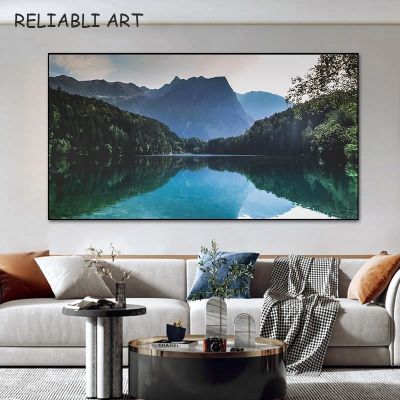 ภูมิทัศน์ธรรมชาติโปสเตอร์ Lake Mountain พิมพ์บนภาพวาดผ้าใบ Modern Wall Art รูปภาพสำหรับห้องนั่งเล่นตกแต่งบ้านไม่มีกรอบ