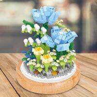 2022 City Creative Immortal Flower Plant Potted Building Block Home Decoration DIY 3D Simulation Rose Assembly Brick Girls Gifts