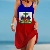 Haiti Flag Dress French Republic of Haiti Fashion and Funny Haitian Flag Dress National Emblem Beach Dress