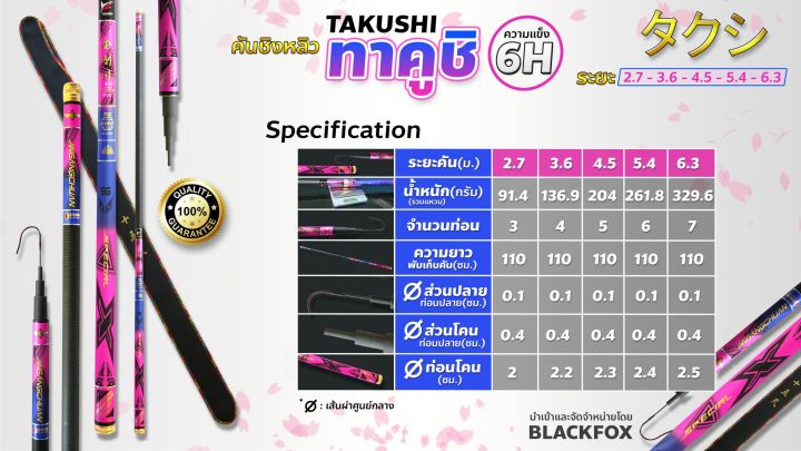 คันชิงหลิว-takushi-ทาคุชิ-6h-สีชมพู-multi-color-คันมี-power-lift-สูงให้ความรู้สึกในการวัดปลาได้ดี