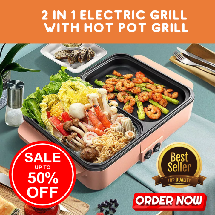 2in1 electric grill with hot pot grill /Multifunctional Mini Hotpot