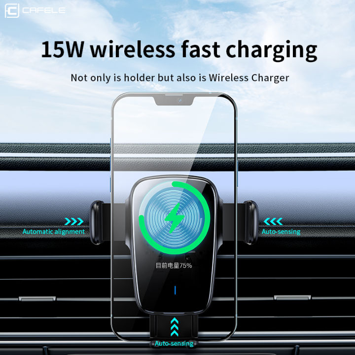 ที่วางศัพท์ในรถยนต์พร้อมการชาร์จแบบไร้สาย15w-wireless-charger-ศัพท์มือถือรองรับขาตั้งอัตโนมัติแบบพกพาสำหรับ-13-12-11-pro-max