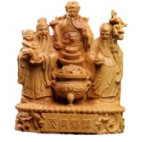 Fu Lu Shou Sanxing Statue Craft Solid Wood Carving Wood Buddha Statue Home Decoration Crafts Boutique Gift Collection