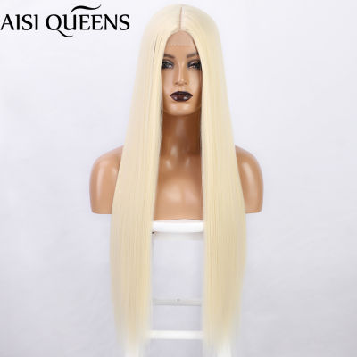 AISI QUEENS Straight Blonde Synthetic Wigs Long Middle Part Hairline Wig for Women Black Red White Daily Hair