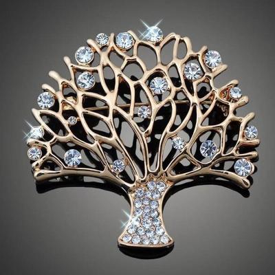 Original Fashion Inlaid Zirconia Stone Gold Color Tree of Life Brooch for Women Brooch Accessories Jewelry Gifts