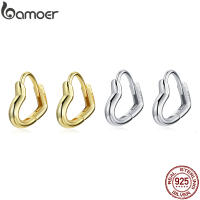 bamoer 925 Sterling Silver Simple Retro Metal Love Earrings Gold Heart Buckle Earrings for Women Wedding Fashion Jewelry SCE1174