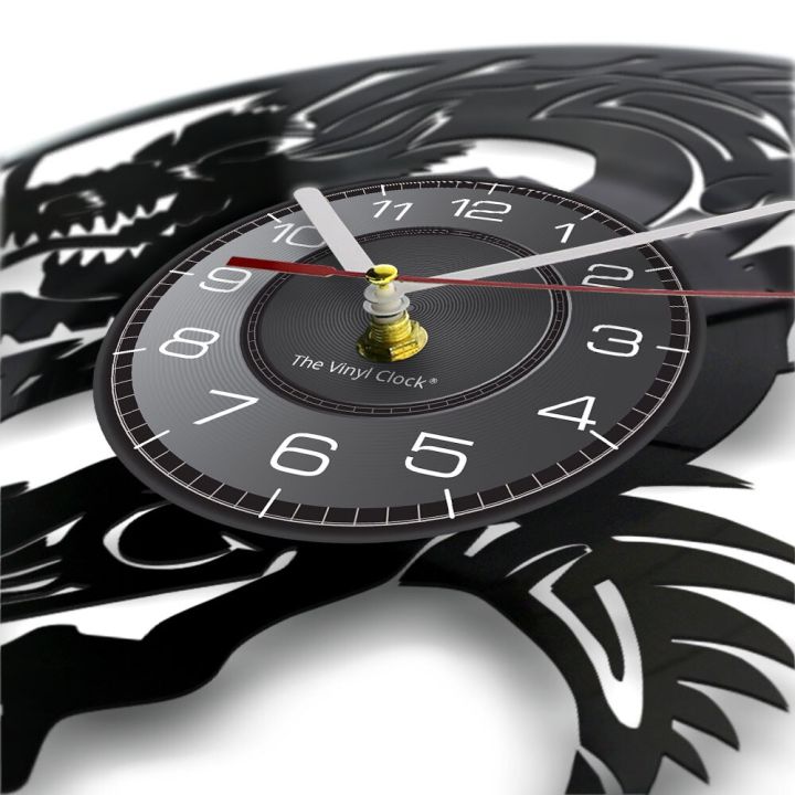 นาฬิกาแขวนผนังมังกรบิน-สไตล์-ทำจากแผ่นเสียงจริงไวนิลสัญลักษณ์ความชั่วร้ายจินตนาการยุคกลางงานศิลปะนาฬิกาไวนิลดิสก์งานฝีมือ