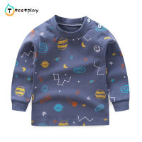 Tootplay เสื้อยืดแขนยาวผ้าฝ้ายสำหรับเด็ก,เสื้อคอกลมพิมพ์ลายการ์ตูนน่ารักเสื้อออกแบบให้เป็นรูร้อยเชือกและหัวเข็มขัดสำหรับเด็กผู้ชายและเด็กผู้หญิง