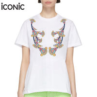 iCONiC PANICLE T-Shirt Collection #5521 เสื้อยืด พิมพ์ลาย ดอกไม้ ช่วงคอ สีน้ำเงิน เสื้อผ้าผู้หญิง เสื้อยืดผู้หญิง เสื้อยืดแฟชั่น เสื้อสีขาว