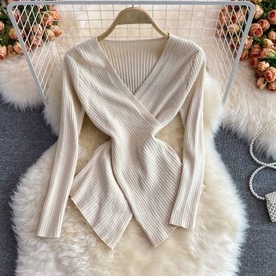 ☄✚❍ Korean Style Women Ladies Autumn Winter Slim Knitted Knitwear Knit V Neck Tops Long Sleeve Shirt Blouse Baju Baju Wanita Lengan Panjang