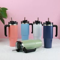 30Oz/900Ml Double Wall Thermal Cup Mug With Handle Straw Vacuum Stainless Steel Water Bottle Flask Coffee Tea Mug Cup Tumber