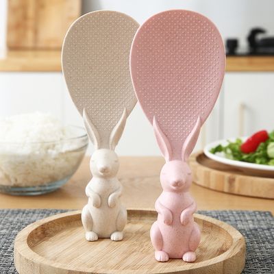 ☁●☞ Wheat Straw Rabbit Spoon Standing Plastic Rabbit Rice Spoon Rice Shovel Household Non-stick Rice Spoon Kitchen Rice Spoon