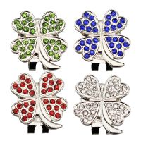 Four leaf clover golf ball marker with cap clips New Beatiful Crystal Four leaf clover Golf Hat Clip Golf Ball Marker Wholesale