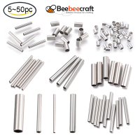 Beebeecraft 5-50 pcs 304 สแตนเลสสตีลลูกปัดหลอดตรงลูกปัดหลวมสำหรับ DIY สร้อยข้อมือสร้อยคอเครื่องประดับทำสแตนเลสสี