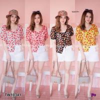 P10341 เสื้อ #สาวอวบ แขนตุ๊กตาลายสตอเบอรี่ Shirt #chubby girl, doll sleeve, strawberry pattern