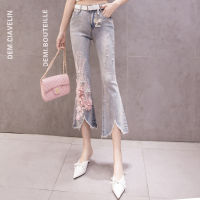 TYCOON Summer 2023 new high-quality embroidery flowers womens nine-point jeans womens jeans