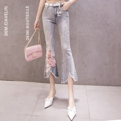 TYCOON Summer 2023 new high-quality embroidery flowers womens nine-point jeans womens jeans