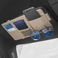 DVFDA กระเป๋าใส่บัตรอเนกประสงค์หนัง PU ที่บังแดดรถยนต์กระเป๋าเก็บของที่ที่เก็บของม่านบังแดดรถยนต์ที่หนีบแว่นตาอุปกรณ์แต่งรถ