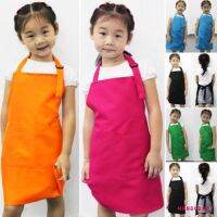 MG-Chlidren Plain Apron Front Pocket Bib Kitchen Cooking Craft Baking Art Jamming Kids Cleaning Accessories