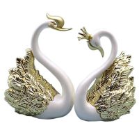 2 Pieces of Swan Ornaments Figurines,Swan Cake Decoration,Car Figurines Decoration,Home Wedding Christmas Decoration