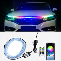 รถ Hood Light Strip ไฟวิ่งกลางวัน Multicolor บรรยากาศโคมไฟกันน้ำยืดหยุ่นไฟหน้ารถอุปกรณ์ตกแต่ง