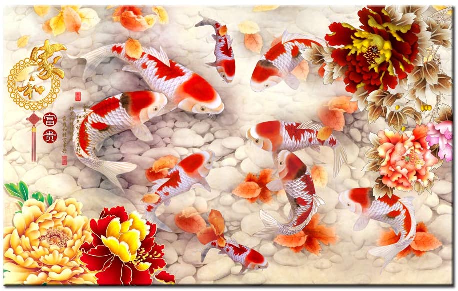 Wall Art Home Decor China's Wind Feng Shui Koi Fish Painting Printed on Canvas 