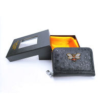 Ostrich leather retro bee organ card bag large capacity multi-card card bag Small card clip zero wallet