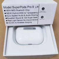 SuperPods Pro 9 TWS 45DB Dual ANC Earphones Wireless Bluetooth Earbuds Real Spatial Audio Noise Cancel Super Bass BES Chip