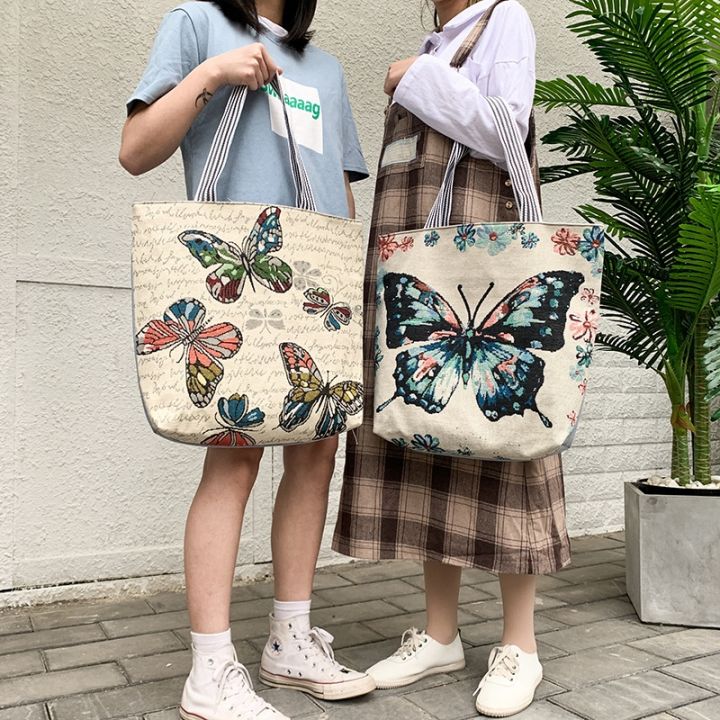 summer-womens-canvas-cartoon-graffiti-printing-handbag-large-capacity-shoulder-beach-bag-fashion-folding-ladies-casual-tote-bag