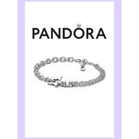 Pandora meteor สร้อยข้อมือโซ่คู่ ดีไซน์เรียบง่าย เงิน 925