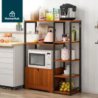 [2แบบ3สี] HomeHuk ชั้นวางไมโครเวฟ 3, 4 ชั้น ตู้เก็บของในครัว โครงเหล็ก ท็อปไม้ 80x30x71-97 cm ชั้นวางเตาอบ ชั้นวางของในครัว ชั้นวางในครัว ชั้นวางของครัว ชั้นวางคร่อมไมโครเวฟ ชั้นวางของครัว MDF Metal Microwave Rack with Cabinet Shelves โฮมฮัก