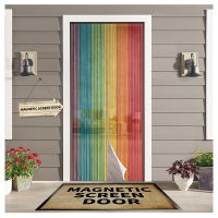 【LZ】 Rainbow Wood Grain Door Curtains Summer Magnetic Anti-mosquito Screen Insect Fly Bug Home Kitchen Printed Curtains