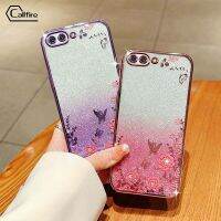 Callfire เคสโทรศัพท์ผงชิมเมอร์สำหรับ ปลอกซิลิโคนนิ่มป้องกันการตกหล่นทำจากแบบดอกไม้ผีเสื้อ OPPO A3S Realme C1 A12E