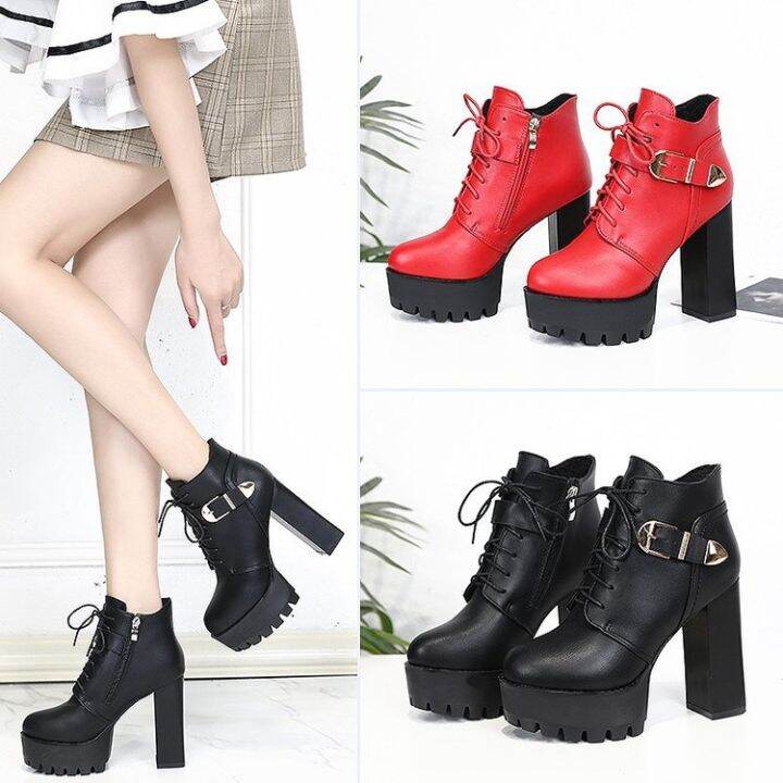 high heel round head martin boots